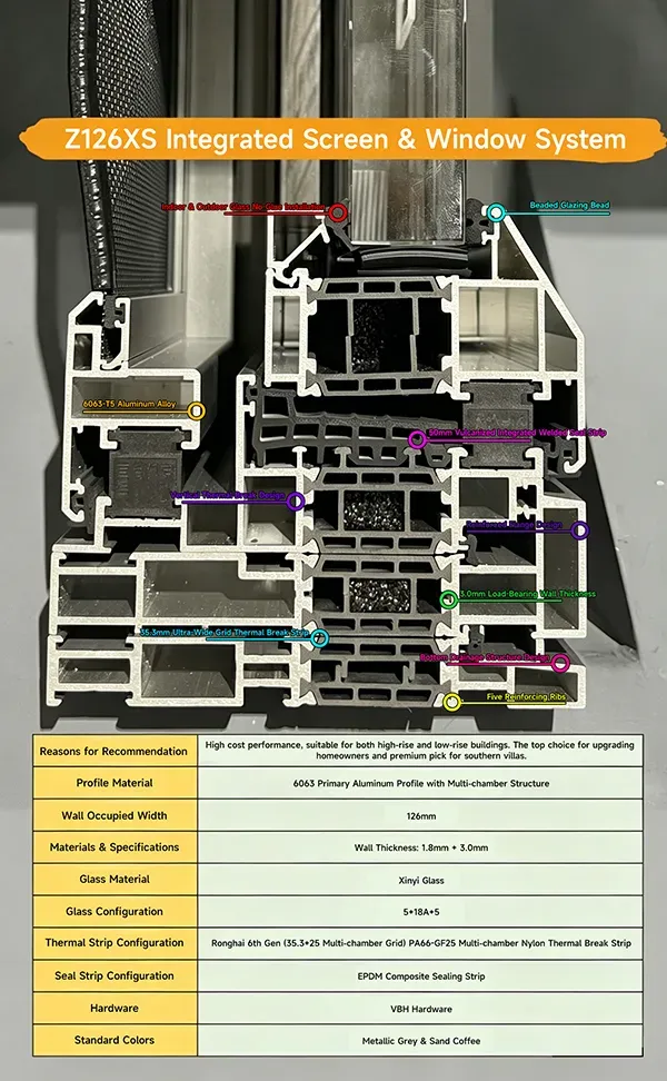 ภาพประกอบ Z126XS แบบบูรณาการ มุ้งลวด & หน้าต่าง ระบบ